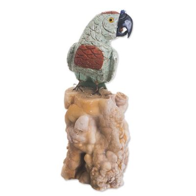 Alternate image for Gemstone Parrot Sculpture in Green from Peru Watchful Parrot