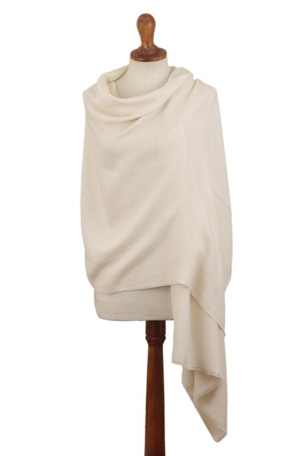 Alternate image for Elegant Baby Alpaca and Silk Blend Shawl from Peru Ivory Cloud