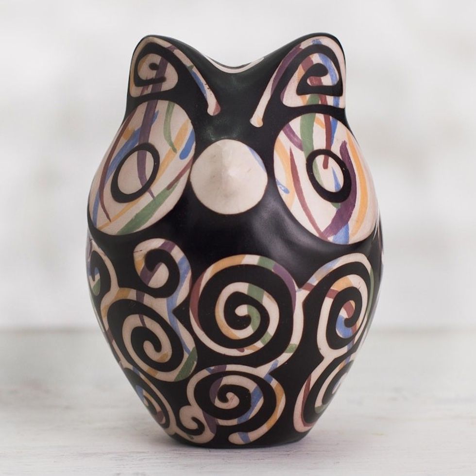 Chulucanas Ceramic Owl Figurine from Peru 'Chulucanas Sentinel'