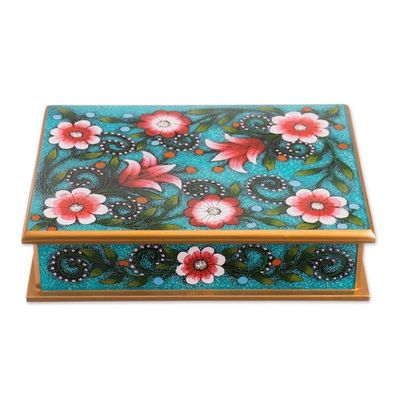 Alternate image for Pink and Green Floral Reverse-Painted Glass Decorative Box Verdant Margarita Garden