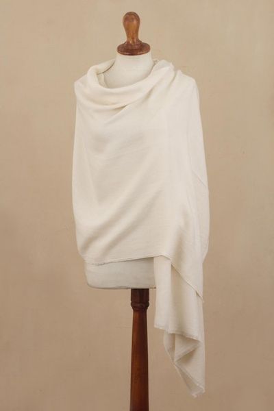 Alternate image for Elegant Baby Alpaca and Silk Blend Shawl from Peru Ivory Cloud
