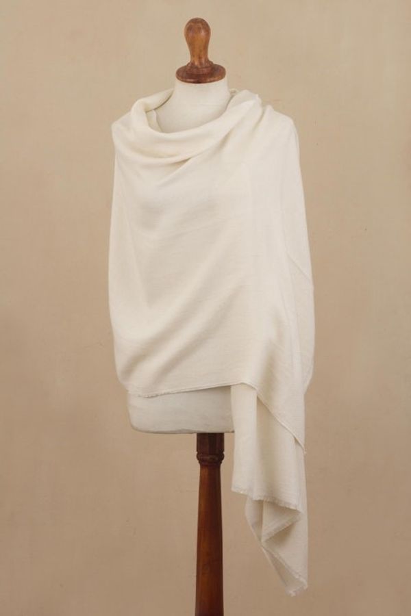 Alternate image for Elegant Baby Alpaca and Silk Blend Shawl from Peru Ivory Cloud