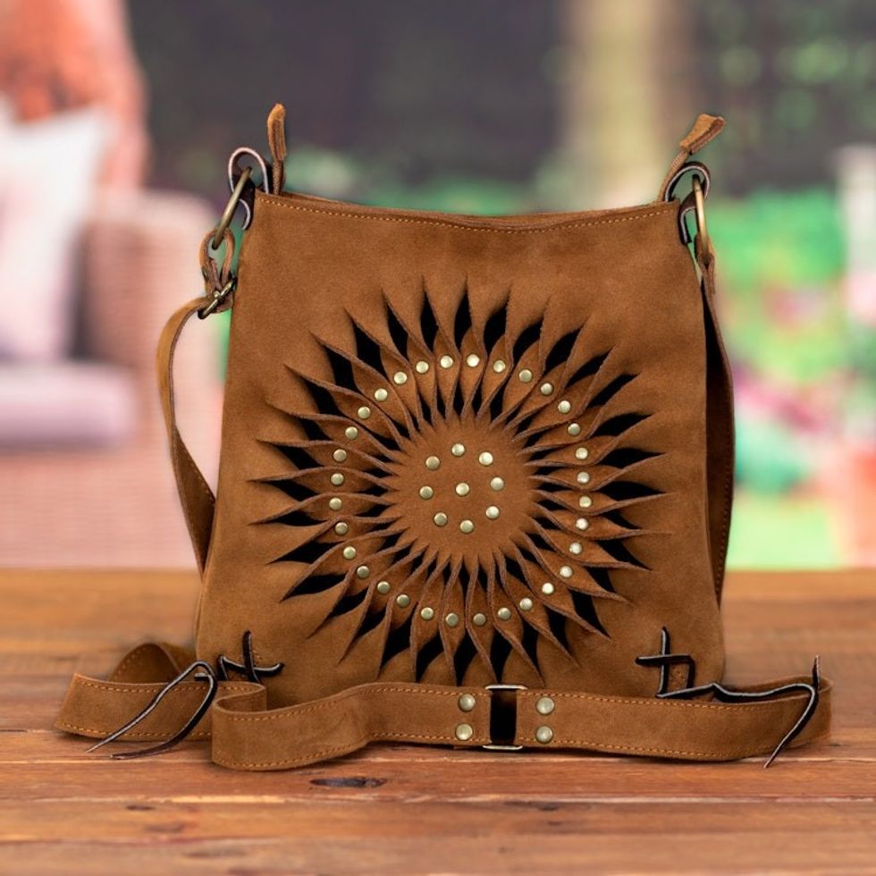 Handcrafted Suede Sling in Caramel from Peru 'Ripple Effect in Caramel'