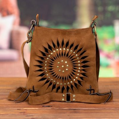 Alternate image for Handcrafted Suede Sling in Caramel from Peru Ripple Effect in Caramel
