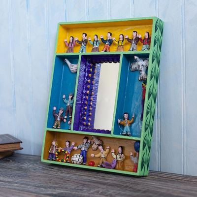 Alternate image for Hand-Painted Wood Retablo Wall Mirror Crafted in Peru Children at Play