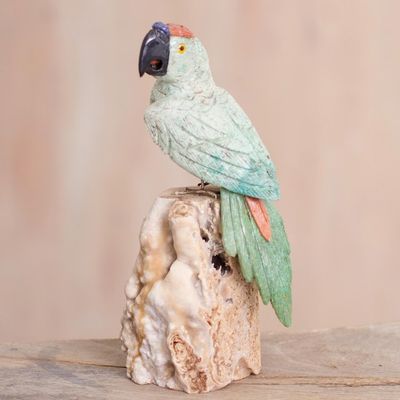 Alternate image for Gemstone Parrot Sculpture in Green from Peru Watchful Parrot
