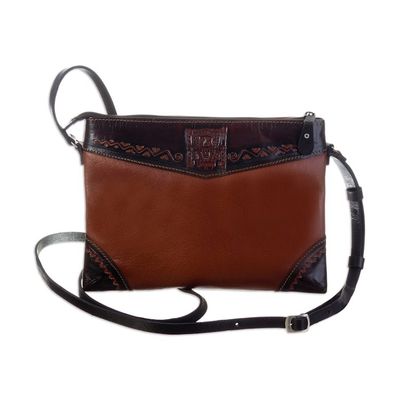 Alternate image for Handcrafted Tiwanaku-Inspired Brown Leather Sling Bag Tiwanaku Trends