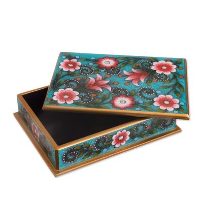 Alternate image for Pink and Green Floral Reverse-Painted Glass Decorative Box Verdant Margarita Garden