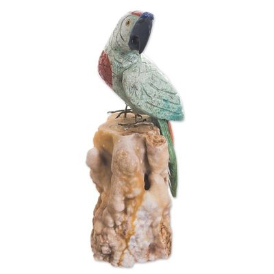 Alternate image for Gemstone Parrot Sculpture in Green from Peru Watchful Parrot