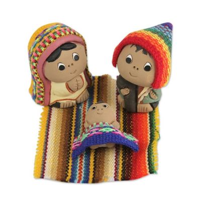 Alternate image for 3-Pc Ceramic Nativity Scene with Woven Details from Peru Andean Holy Family