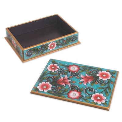 Alternate image for Pink and Green Floral Reverse-Painted Glass Decorative Box Verdant Margarita Garden