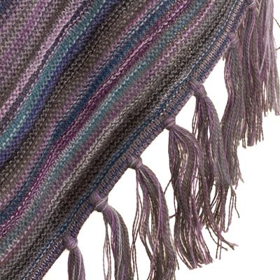 Alternate image for Striped 100 Alpaca Poncho in Purple from Peru Captivating Stripes in Purple