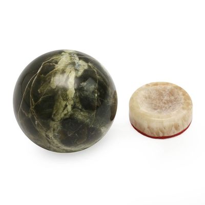 Alternate image for Serpentine Sphere Sculpture with Calcite Base Marine Depths