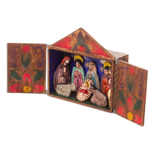 Alternate image for Fair Trade Nativity Scene Retablo Wood Sculpture Jesus Spoke of Peace