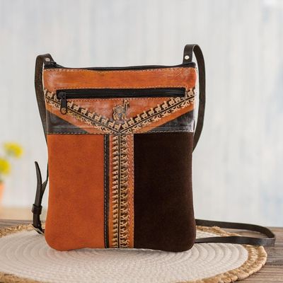 Alternate image for Llama Pattern Leather Accented Suede Sling in Brown Mountain Llama
