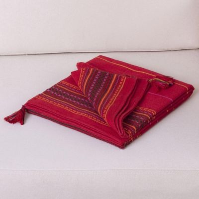 Alternate image for Alpaca Wool Blend Red Throw Blanket Red Butterfly
