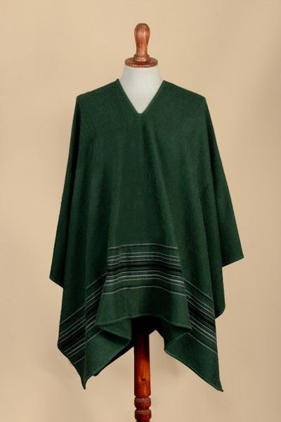 Alternate image for Alpaca Blend Poncho in Green with V-Neck Made in Peru Green Nazca