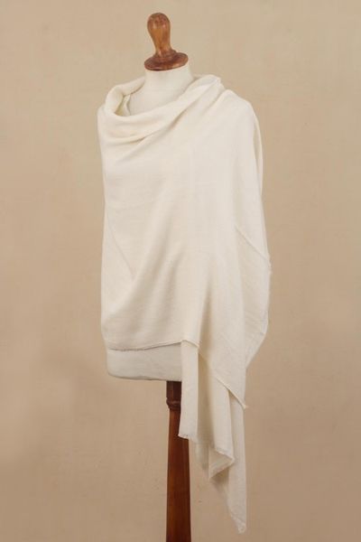 Alternate image for Elegant Baby Alpaca and Silk Blend Shawl from Peru Ivory Cloud