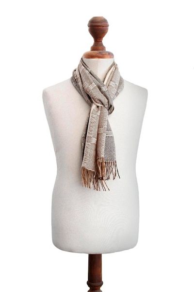 Alternate image for Hand Crafted Mens Alpaca Wool Patterned Scarf Nazca Warmth