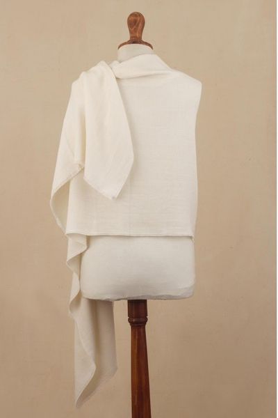 Alternate image for Elegant Baby Alpaca and Silk Blend Shawl from Peru Ivory Cloud