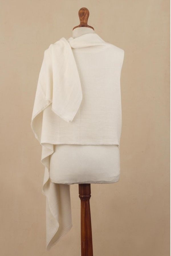 Alternate image for Elegant Baby Alpaca and Silk Blend Shawl from Peru Ivory Cloud