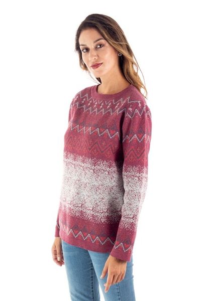 Alternate image for Cotton and Recycled PET Blend Pullover with Diamond Motifs Vermilion Diamonds