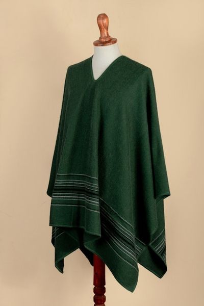 Alternate image for Alpaca Blend Poncho in Green with V-Neck Made in Peru Green Nazca