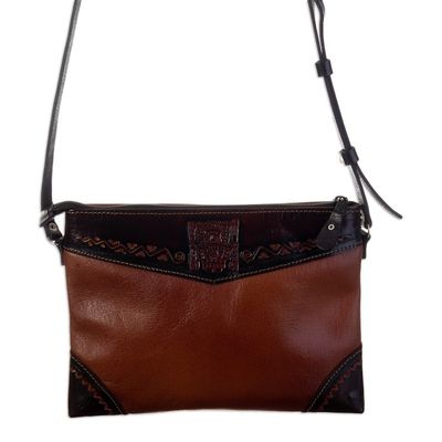 Alternate image for Handcrafted Tiwanaku-Inspired Brown Leather Sling Bag Tiwanaku Trends