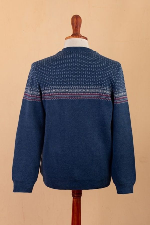 Alternate image for Mens Acrylic and Cotton Pullover Sweater in a Cool Palette Nordic Style