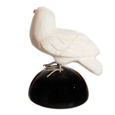Alternate image for White and Black Onyx Gemstone Bird Sculpture from Peru Bird of Peace