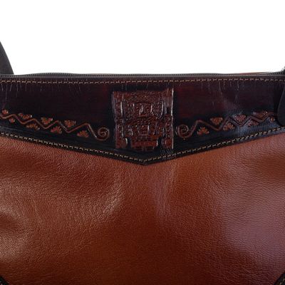 Alternate image for Handcrafted Tiwanaku-Inspired Brown Leather Sling Bag Tiwanaku Trends