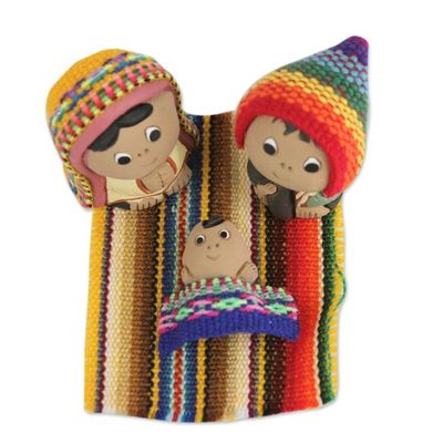 Alternate image for 3-Pc Ceramic Nativity Scene with Woven Details from Peru Andean Holy Family