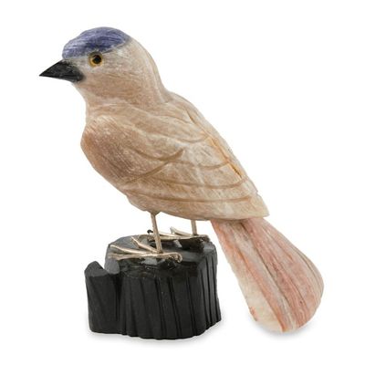 Alternate image for Bird Sculpture in Caramel Calcite on Onyx Stand Sparrow of Creativity