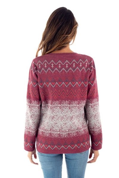 Alternate image for Cotton and Recycled PET Blend Pullover with Diamond Motifs Vermilion Diamonds