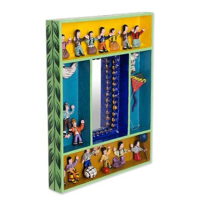 Alternate image for Hand-Painted Wood Retablo Wall Mirror Crafted in Peru Children at Play