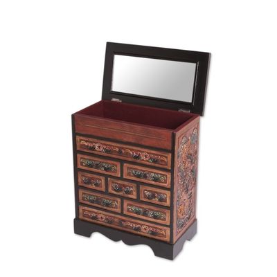 Alternate image for Flora and Fauna Cedar and Leather Jewelry Box with Drawers Natures Glory
