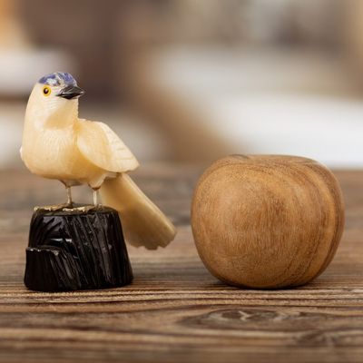 Alternate image for Bird Sculpture in Caramel Calcite on Onyx Stand Sparrow of Creativity