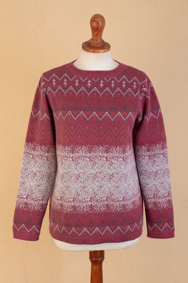 Alternate image for Cotton and Recycled PET Blend Pullover with Diamond Motifs Vermilion Diamonds