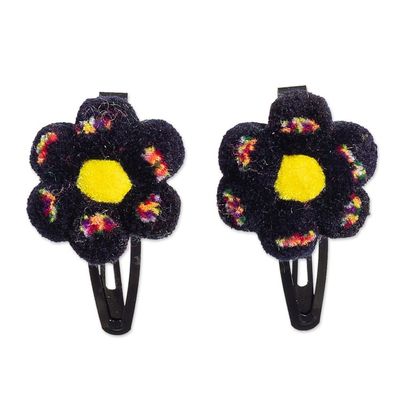 Alternate image for Handcrafted Flower Pompom Hair Clips from Peru Pair Night Flowers
