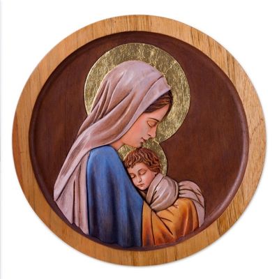 Alternate image for Tender Portrait of Mary and Baby Jesus Handcarved in Cedar Our Lady of Tenderness