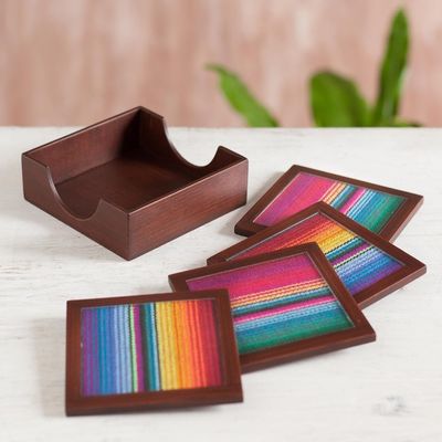Alternate image for Glass and Wood Coasters with Woven Accent Set of 4 Andean Muse