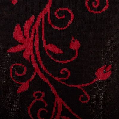 Alternate image for Leafy Black and Red Reversible Alpaca Blend Scarf from Peru Crimson Vines
