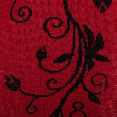 Alternate image for Leafy Black and Red Reversible Alpaca Blend Scarf from Peru Crimson Vines