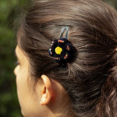 Alternate image for Handcrafted Flower Pompom Hair Clips from Peru Pair Night Flowers