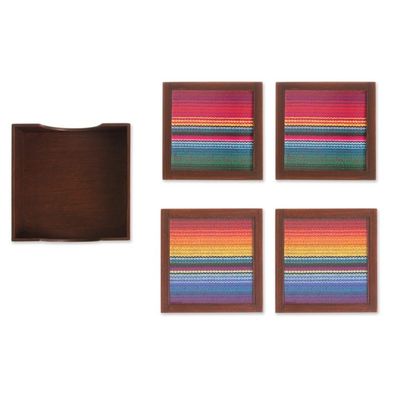 Alternate image for Glass and Wood Coasters with Woven Accent Set of 4 Andean Muse