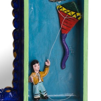 Alternate image for Hand-Painted Wood Retablo Wall Mirror Crafted in Peru Children at Play