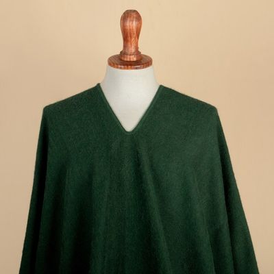 Alternate image for Alpaca Blend Poncho in Green with V-Neck Made in Peru Green Nazca