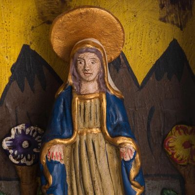Alternate image for Painted Wood Retablo Andes Folk Art Handmade in Peru Virgin Mary