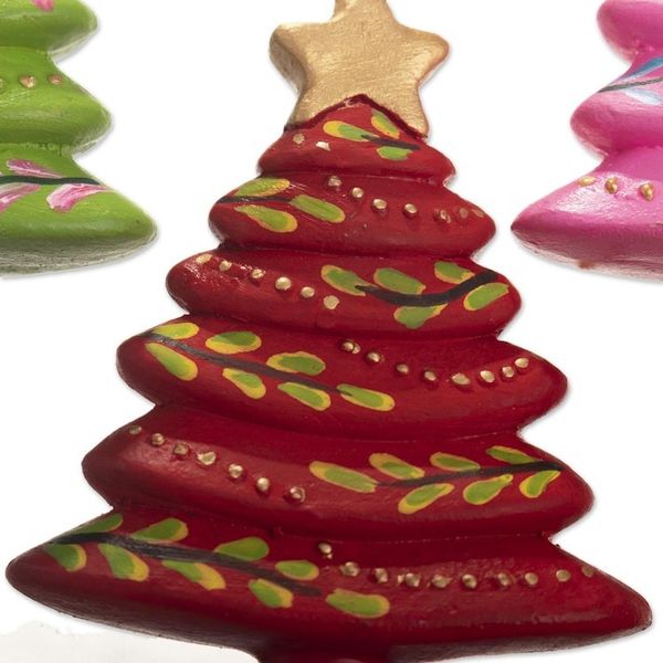 Alternate image for Handcrafted Tree Ornaments Set of 6 Colorful Evergreens