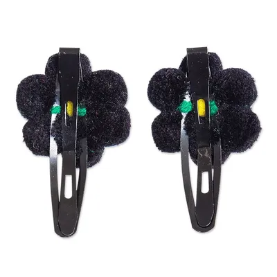 Alternate image for Handcrafted Flower Pompom Hair Clips from Peru Pair Night Flowers
